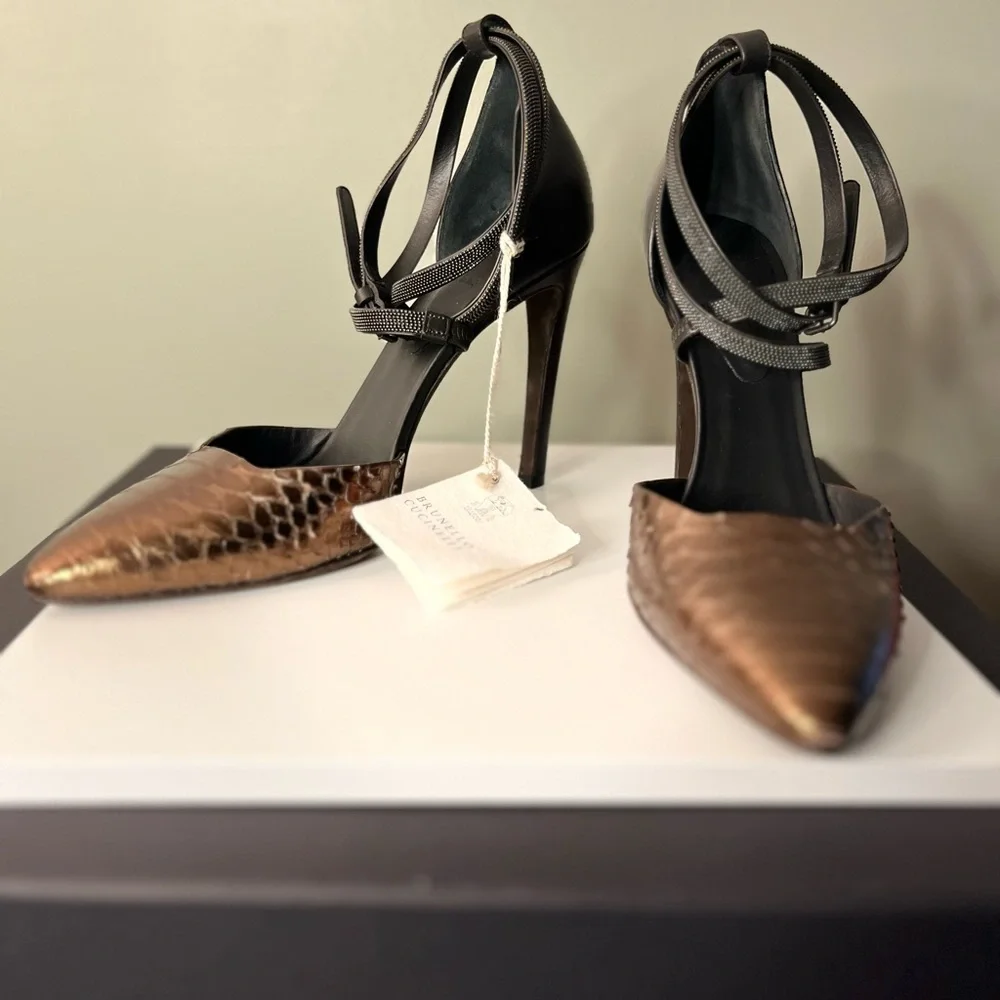 Brunello Cucinelli Bronze Python Heels - Picture 5 of 14